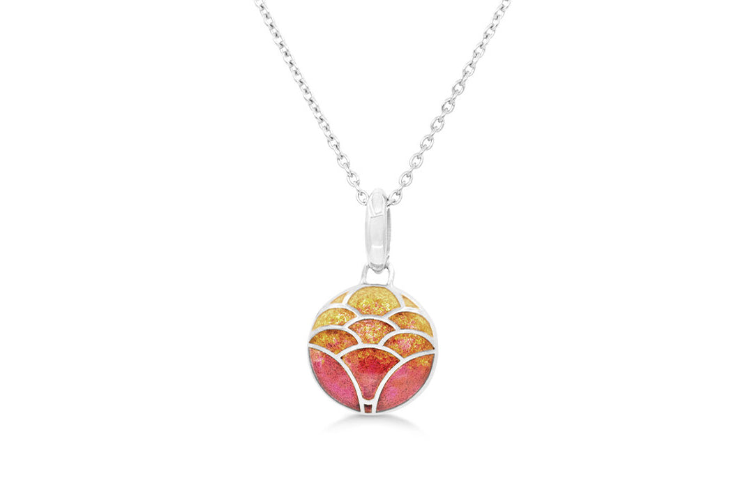 Orange Enamel Lotus Necklace