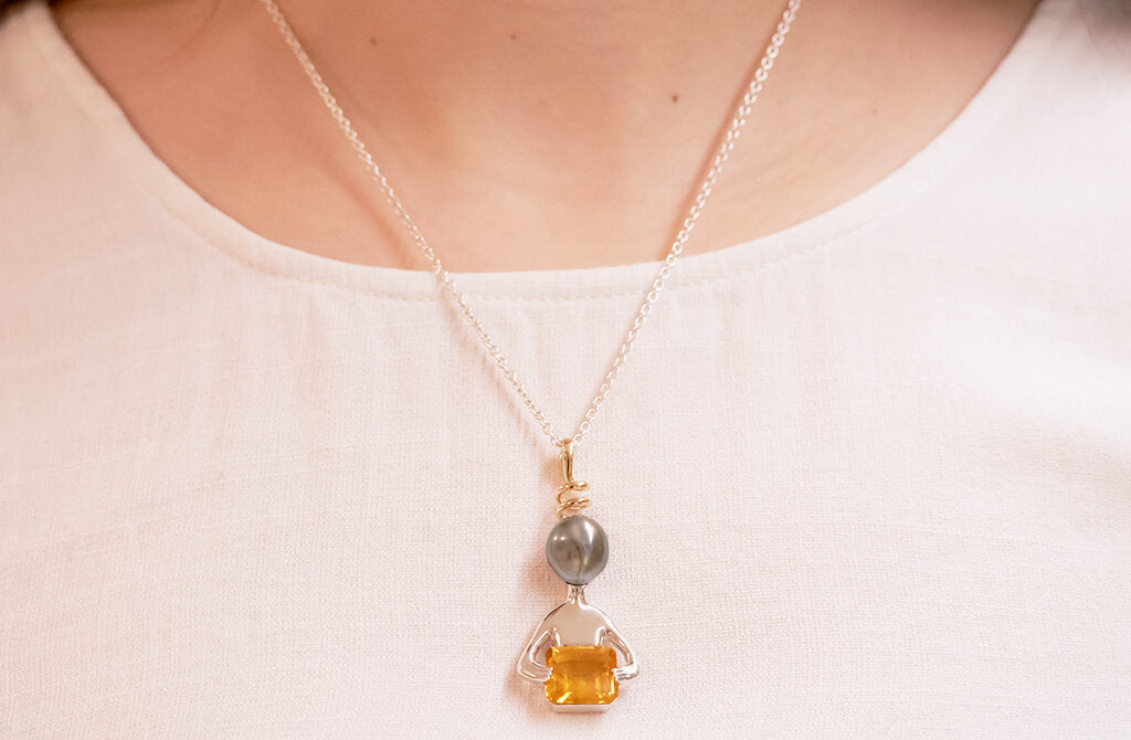 Paul Alien Inspired Black Pearl and Citrine Pendant The Village Goldsmith