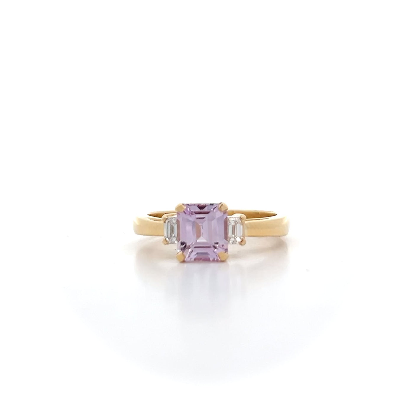 Pink Sapphire and Diamond Three Stone Ring in Yellow Gold | 3.09ctw
