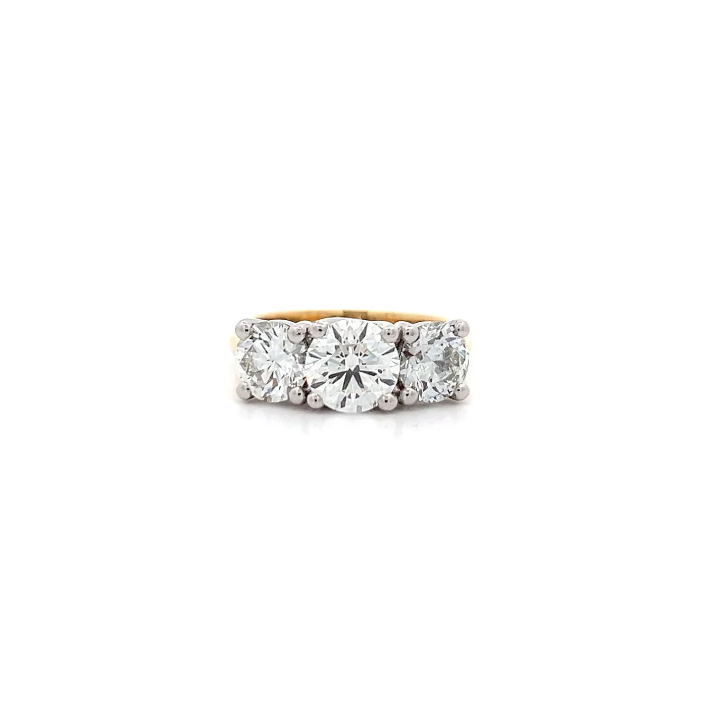 Brilliant Cut Diamond Three Stone Ring in Yellow Gold | 3.51ctw
