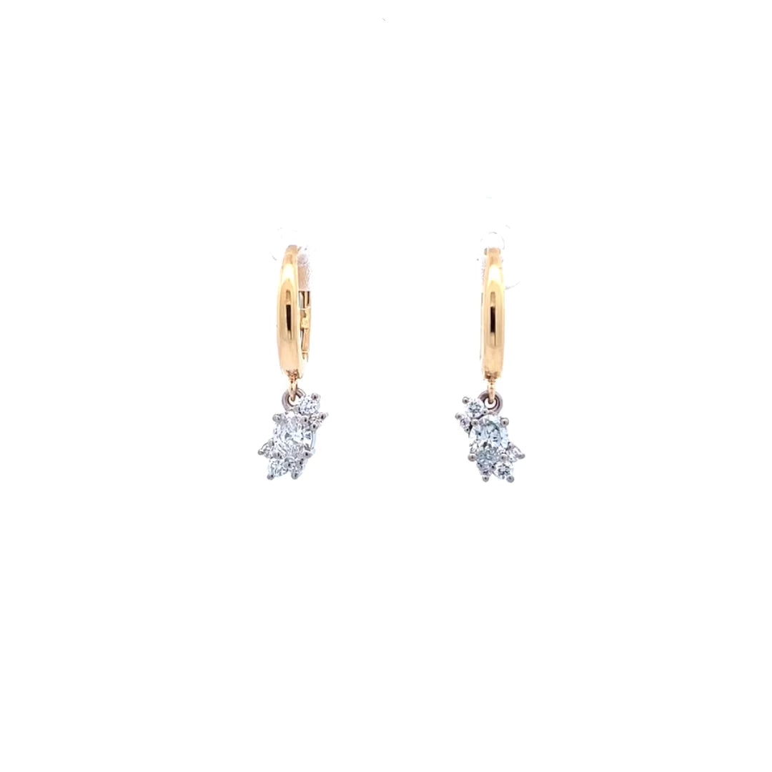 Oval Cut Diamond Cluster Drop Earrings in Yellow Gold | 0.54ctw