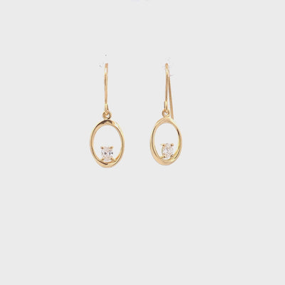 Mobius Twist Oval Cut Diamond Drop Earrings in Yellow Gold | 0.36ctw