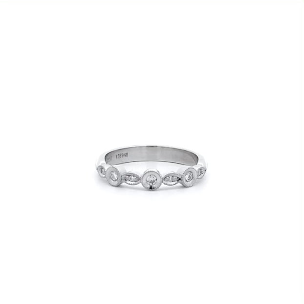 Modified Leaf and Circle Diamond Set Ring with Milgrain Edge in Platinum | 0.12ctw