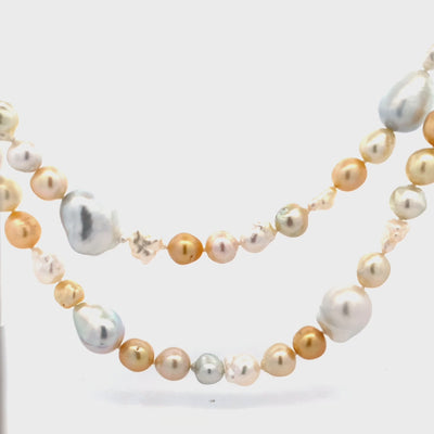 South Sea Cultured Baroque and Keshi Pearl Necklace in Yellow Gold