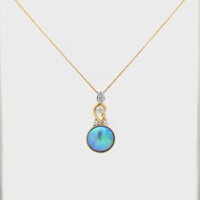 Iridessa: Paua Pearl & Diamond Pendant in Yellow Gold