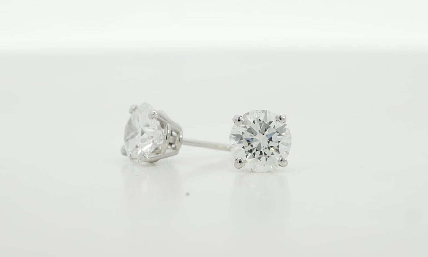 Brilliant Cut Diamond Claw Set Stud Earrings in White Gold | 1.80ctw