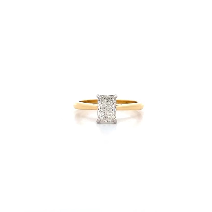 Radiant Cut Diamond Solitaire Ring with Detailed Basket in Yellow Gold | 0.90ct G VS1