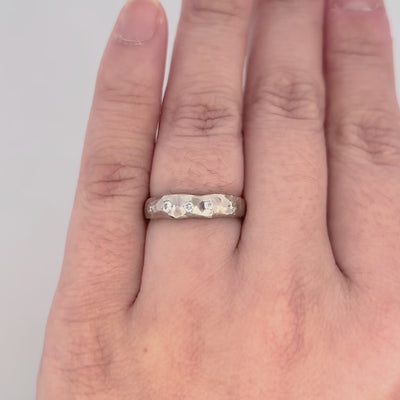 Brilliant Diamond Hammered Finish Ring in White Gold