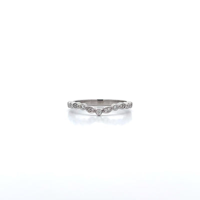 Leaf and Circle Diamond Set Curved Ring in White Gold | 0.14ctw