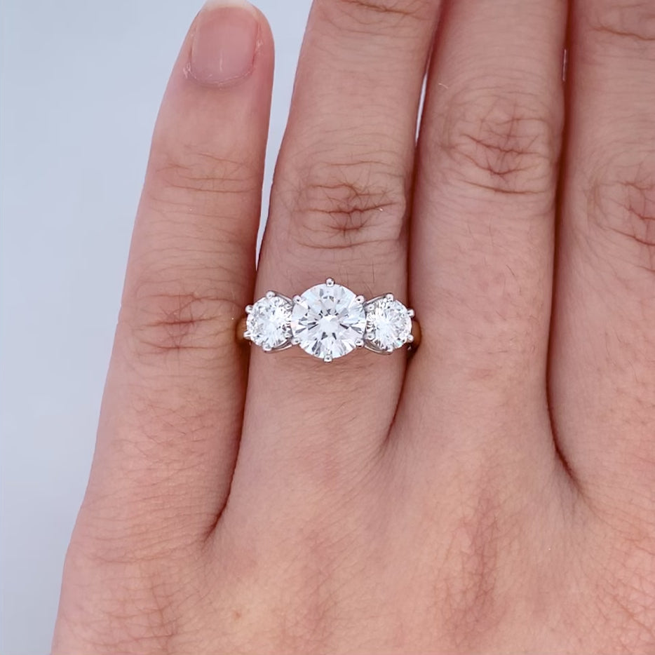 Round Brilliant Cut Diamond Three Stone Ring in 18ct Yellow Gold and Platinum | 2.50ctw