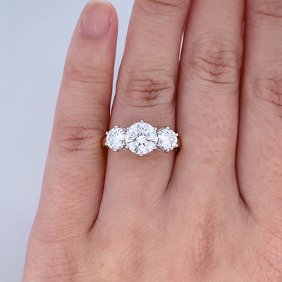 Round Brilliant Cut Diamond Three Stone Ring in 18ct Yellow Gold and Platinum | 2.50ctw
