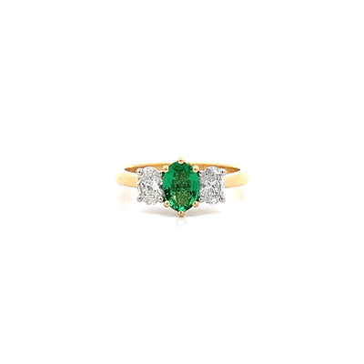 Emerald and Diamond Three Stone Ring in Yellow Gold | 1.20ctw