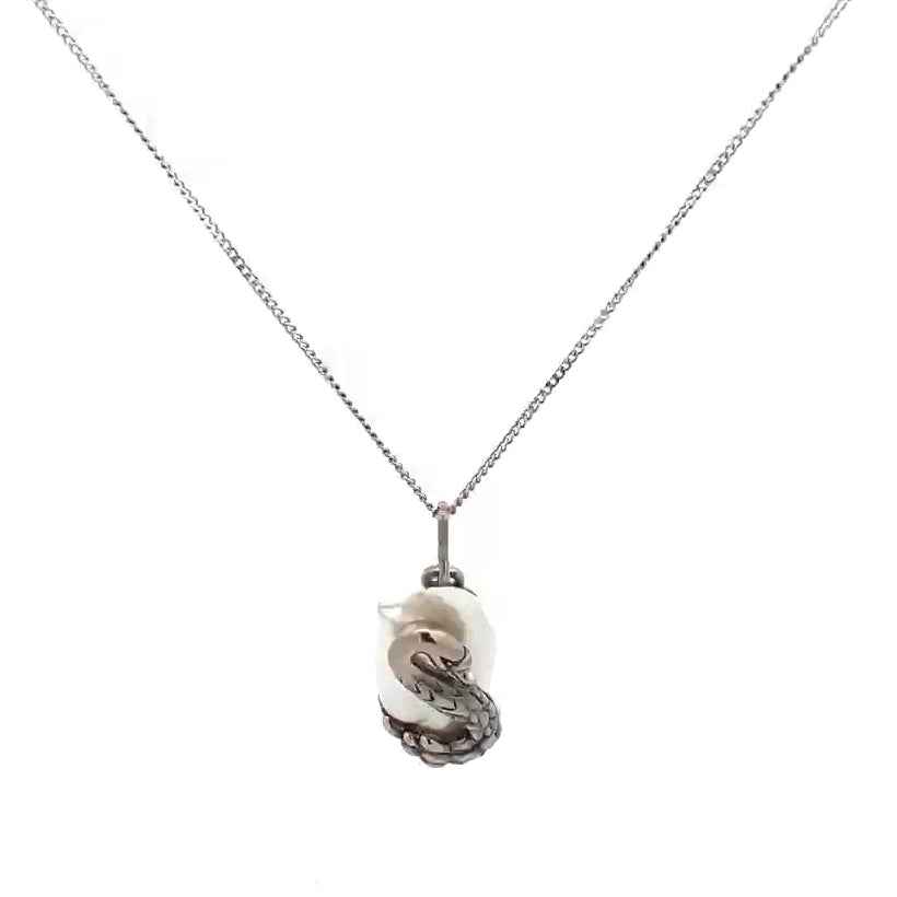 Tundra: Keshi Pearl Swan Pendant in White Gold