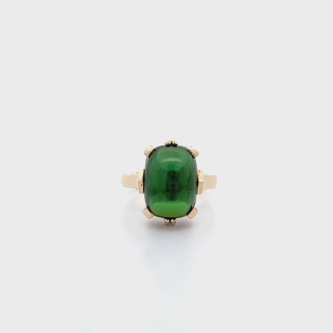 Cabochon Green Tourmaline Solitaire Ring