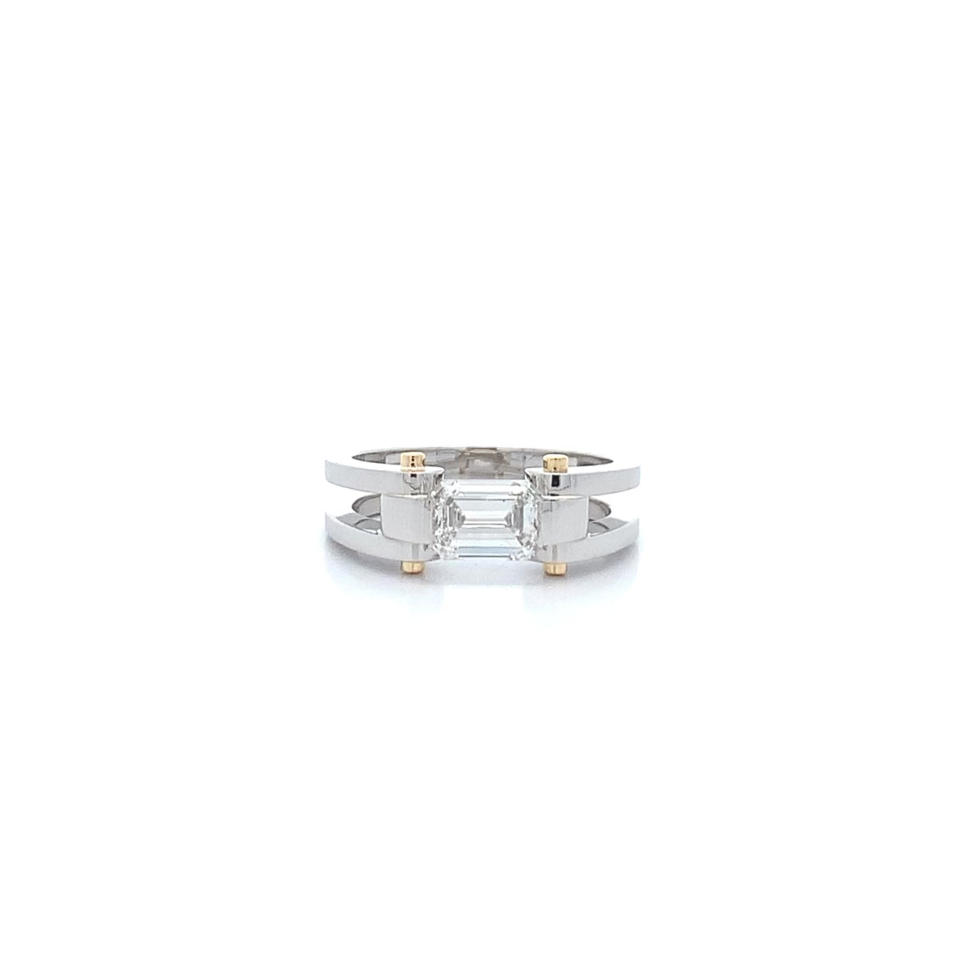 Circlipd: Emerald Cut Diamond Solitaire Ring in East to West Setting