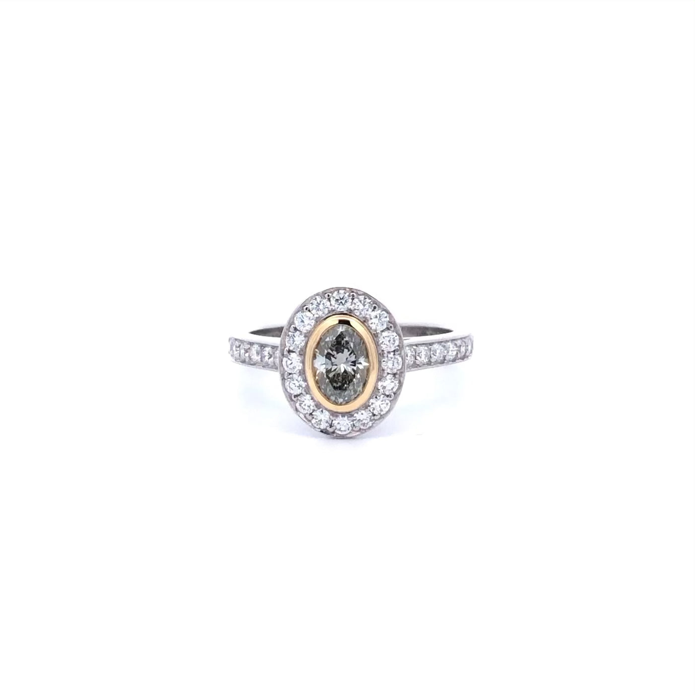 Chameleon: Oval Cut Fancy Diamond Halo Ring