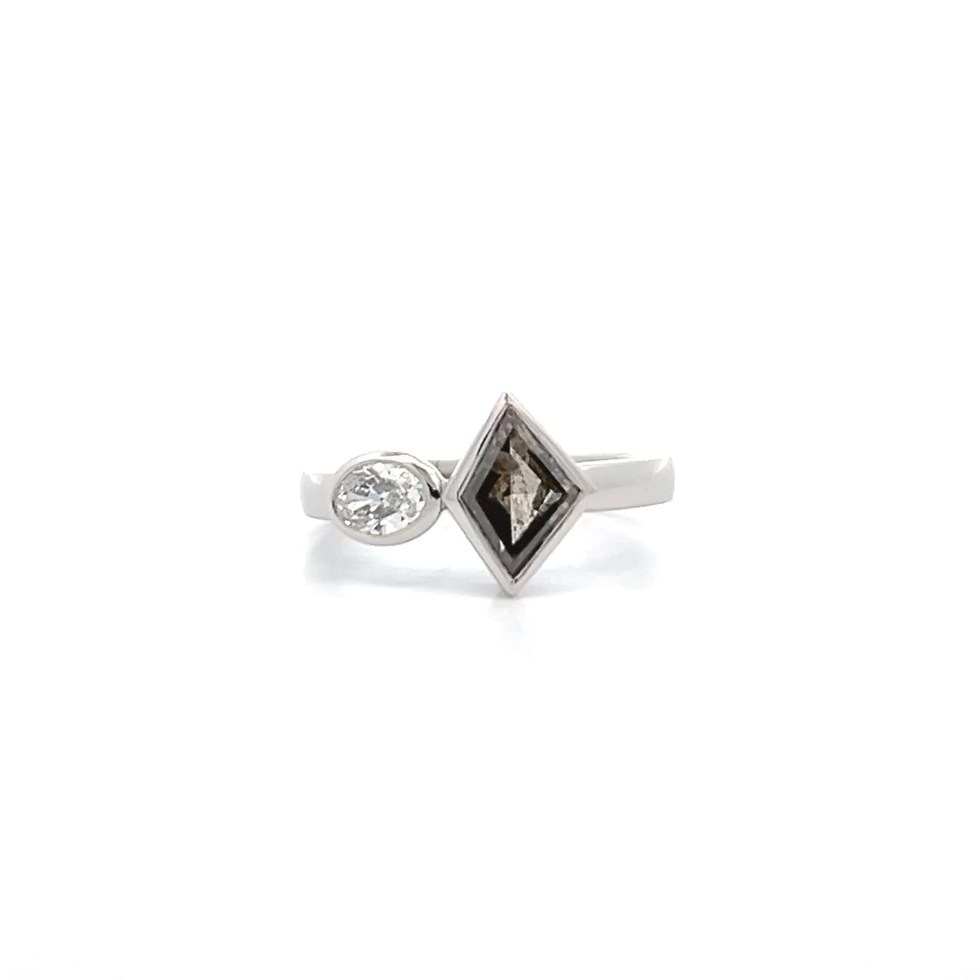 Salt and Pepper Diamond Two Stone Ring in Platinum | 1.19ctw
