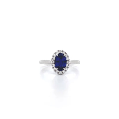 Luminous: Oval Cut Sapphire and Diamond Halo Ring in Platinum | 1.31ct