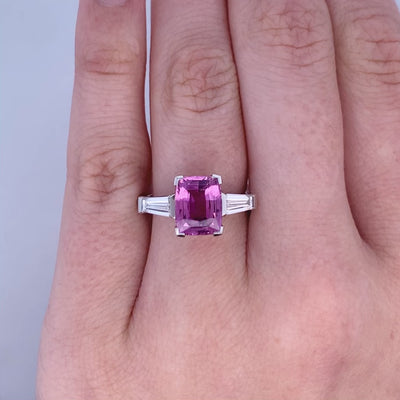 Nouveau: Sapphire and Diamond Three Stone Ring in Platinum | 3.77ct