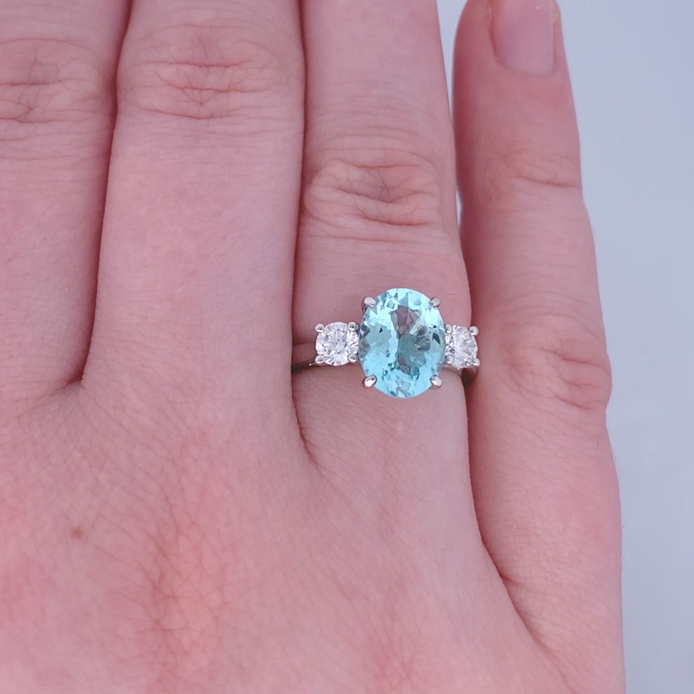 Aquamarine & Diamond Three Stone Ring