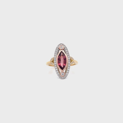 Vintage-Style Garnet and Diamond Halo Ring in Yellow Gold | 1.44ct