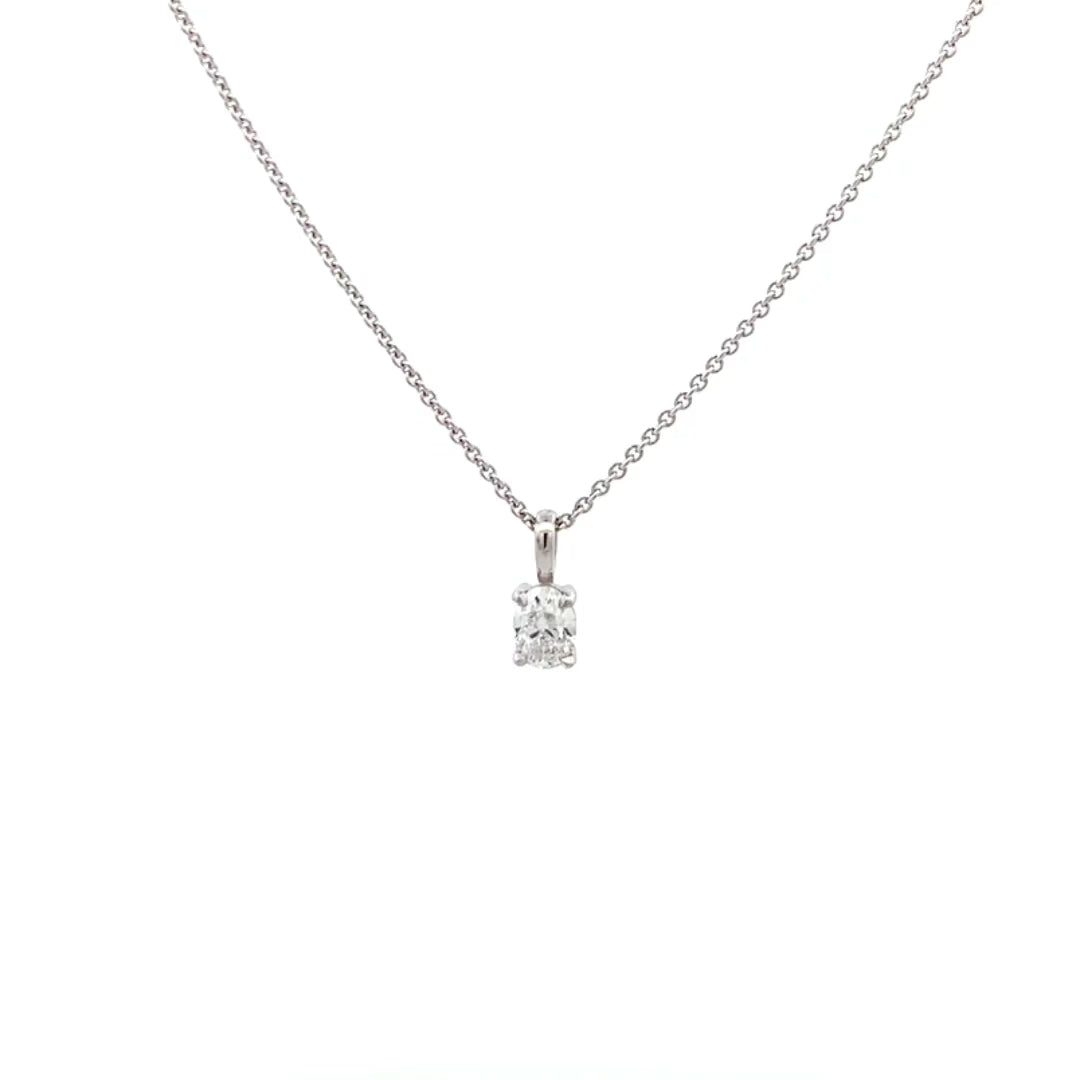 Oval Cut Diamond Solitaire Pendant in 18ct White Gold | 0.42ct | G colour | VS clarity