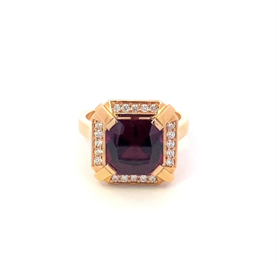 Royal: Puple Garnet and Diamond Halo Ring in Rose Gold | 5.64ct