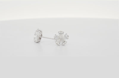 Flower Petal Diamond Stud Earrings in White Gold | 1.24ctw