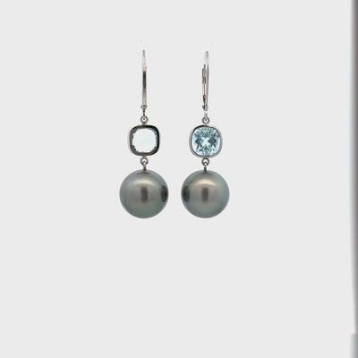 Aquamarine and Tahitian Pearl Drop Earrings