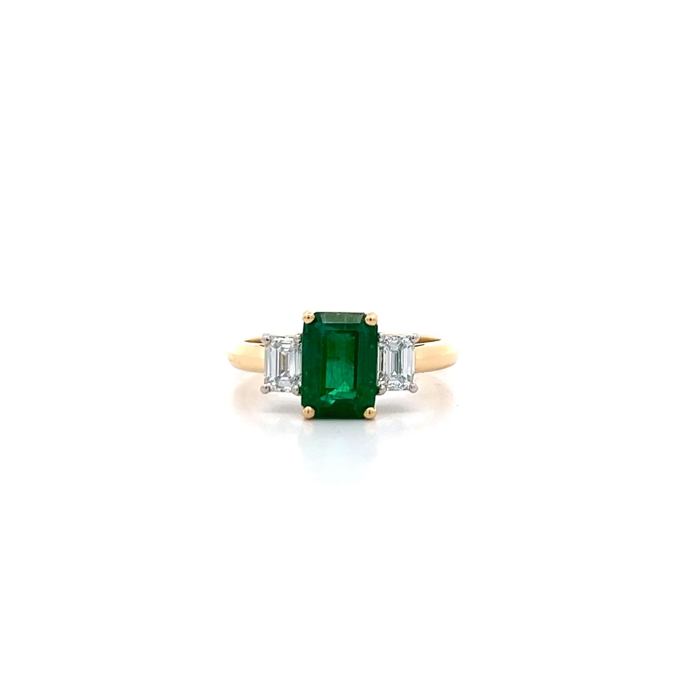 Emerald and Diamond Three Stone Ring in Yellow Gold | 2.39ctw