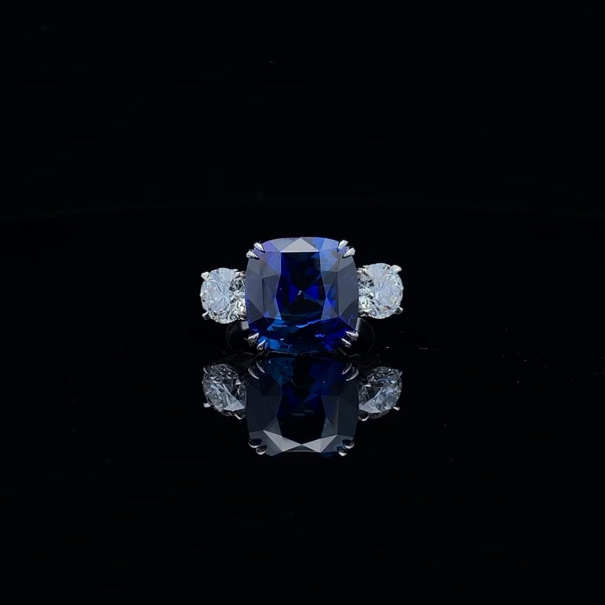 Sapphire & Diamond Three Stone Ring in Platinum | 12.24ctw