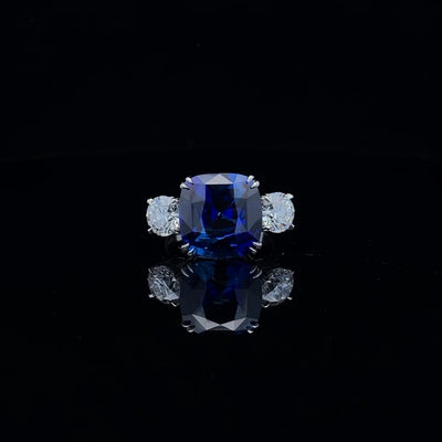Sapphire & Diamond Three Stone Ring in Platinum | 12.24ctw