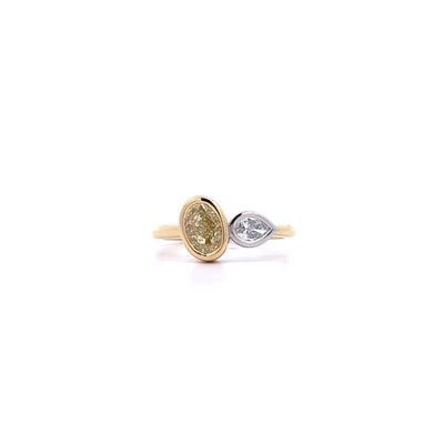 Oval and Pear Cut Diamond Two Stone Ring in Yellow Gold | 1.52ctw