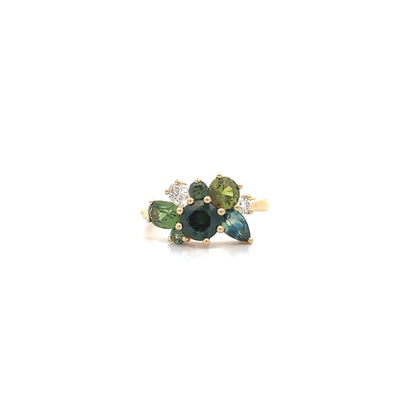 Evergreen: Sapphire and Diamond Cluster Ring in Yellow Gold | 2.95ctw
