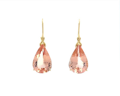 Morganite Drop Earrings in Yellow Gold | 55.66ctw