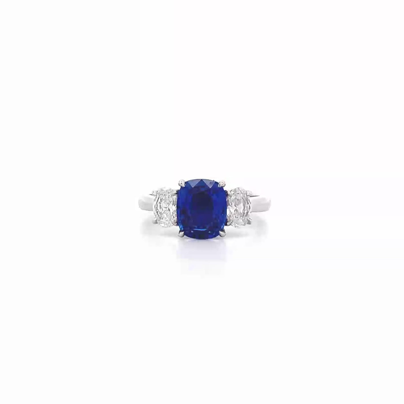Ceylon Blue Sapphire and Diamond Three Stone Ring in Platinum | 2.12ct