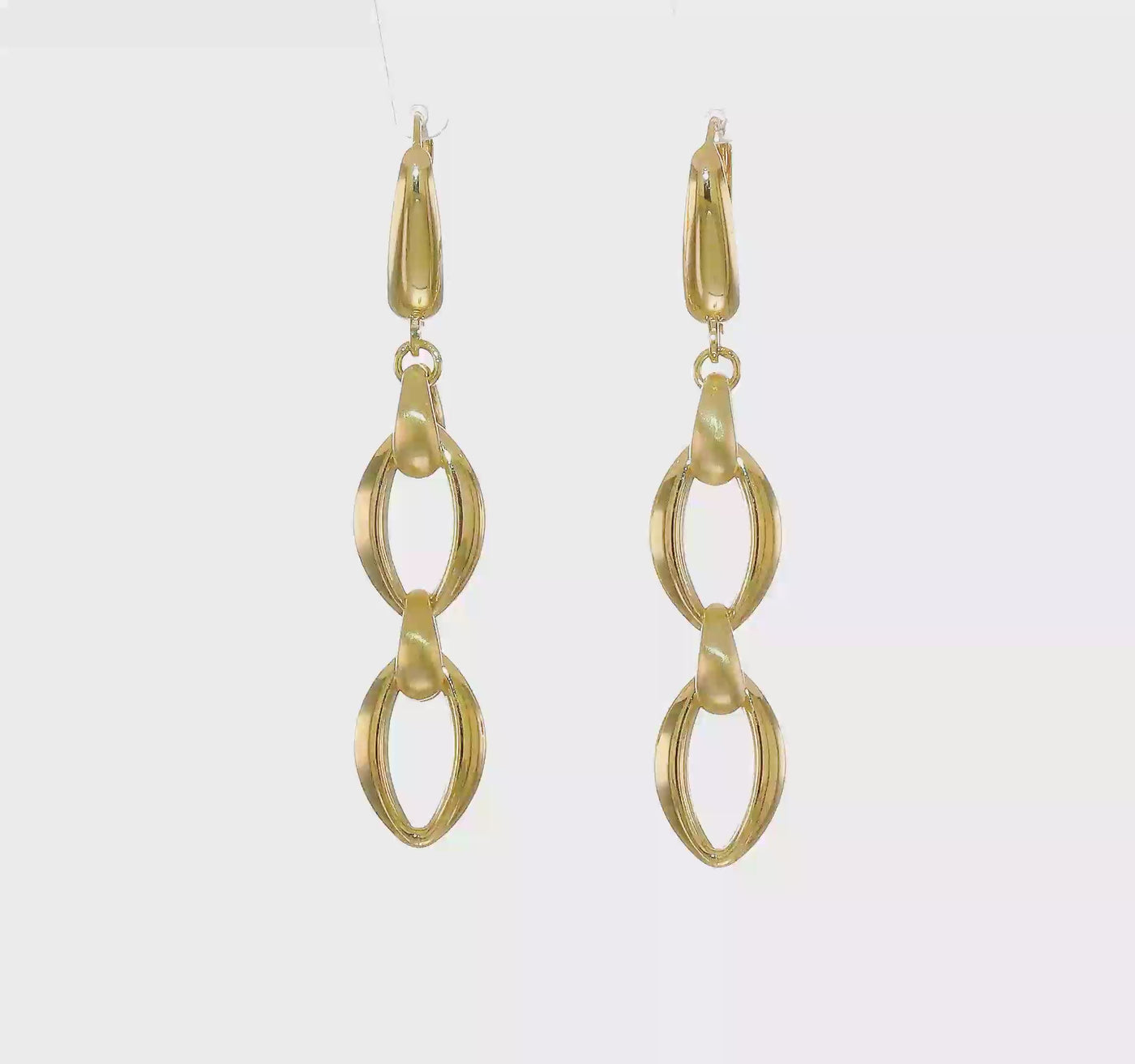 Satin Fancy Oval Leverback Drop Earrings in Yellow Gold