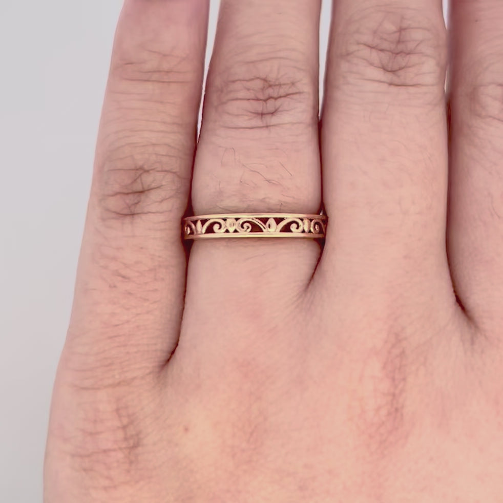 Filigree Patterned Shaped Ring in Rose Gold