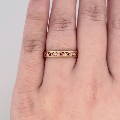 Filigree Patterned Shaped Ring in Rose Gold