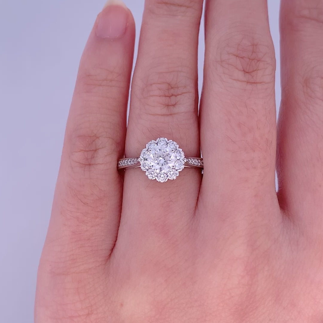 Diamond Scalloped Halo Ring with Diamond Set Band