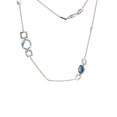 Cushion Cut Swiss and London Blue Topaz Necklace in White Gold