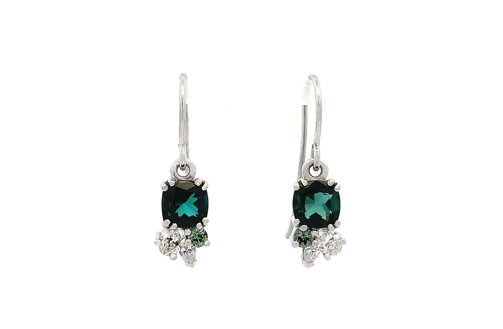 Tourmaline, Sapphire and Diamond Cluster Earrings | The Village Goldsmith