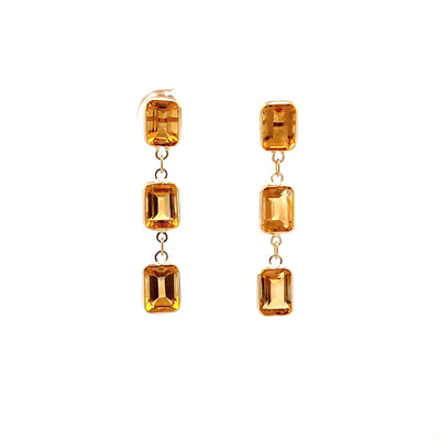 Triple Drop Citrine Earrings in Yellow Gold | 5.80ctw