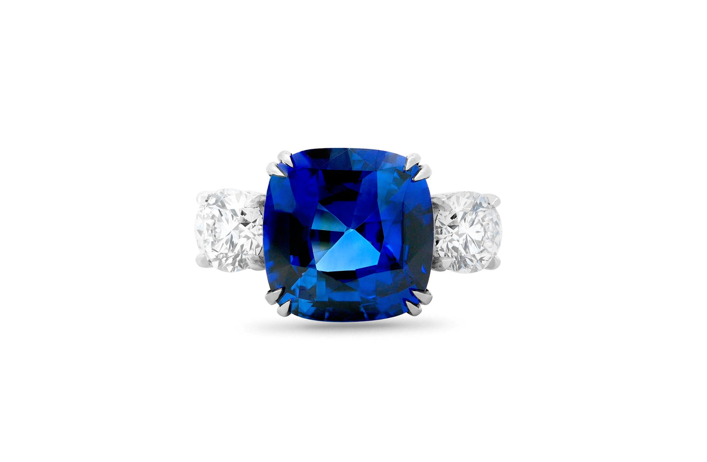 Sapphire & Diamond Three Stone Ring in Platinum | 12.24ctw