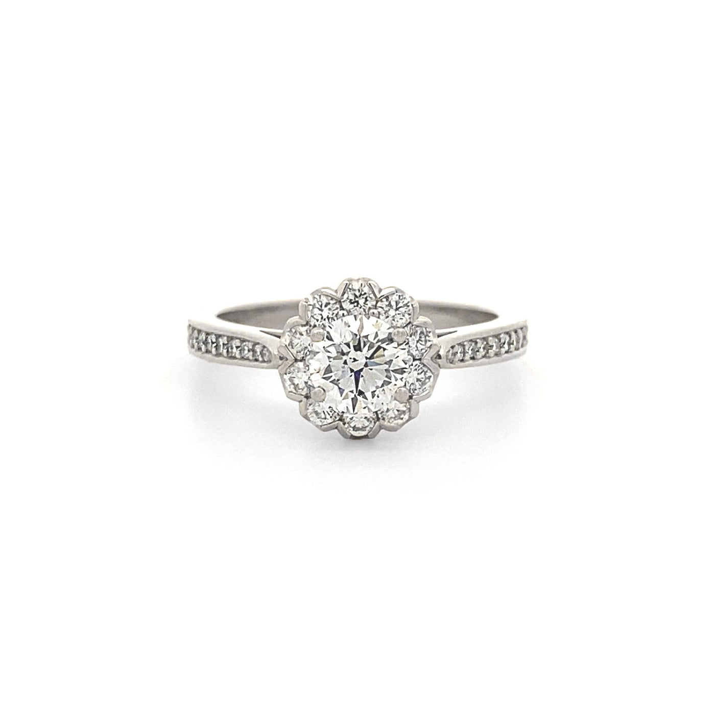 Diamond Scalloped Halo Ring with Diamond Set Band