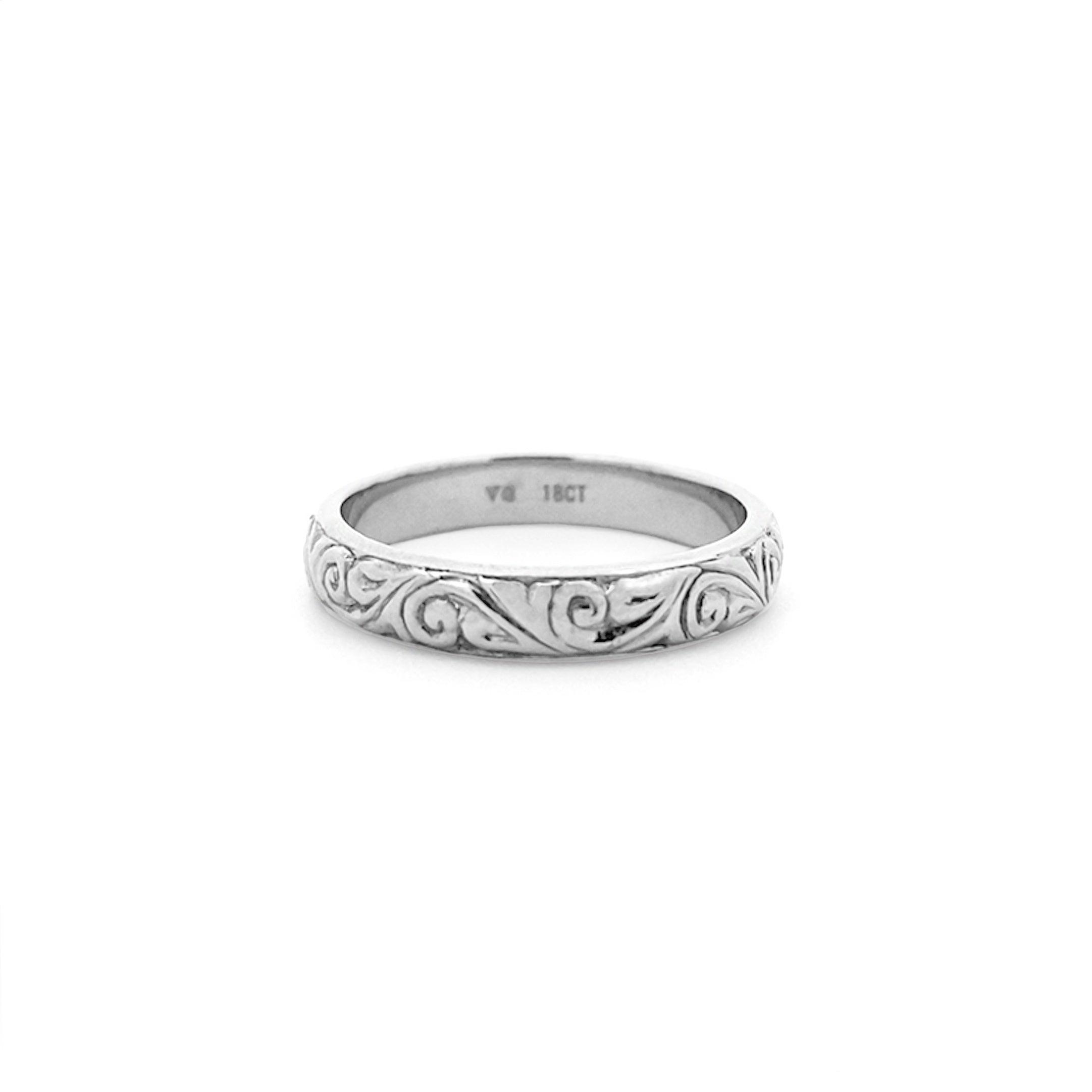 Engraved Filigree Patterned Ring in White Gold – The Village Goldsmith