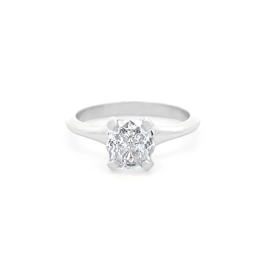 Arabesque Cushion Cut Diamond Solitaire Ring in Platinum 1.52ct D S The Village Goldsmith