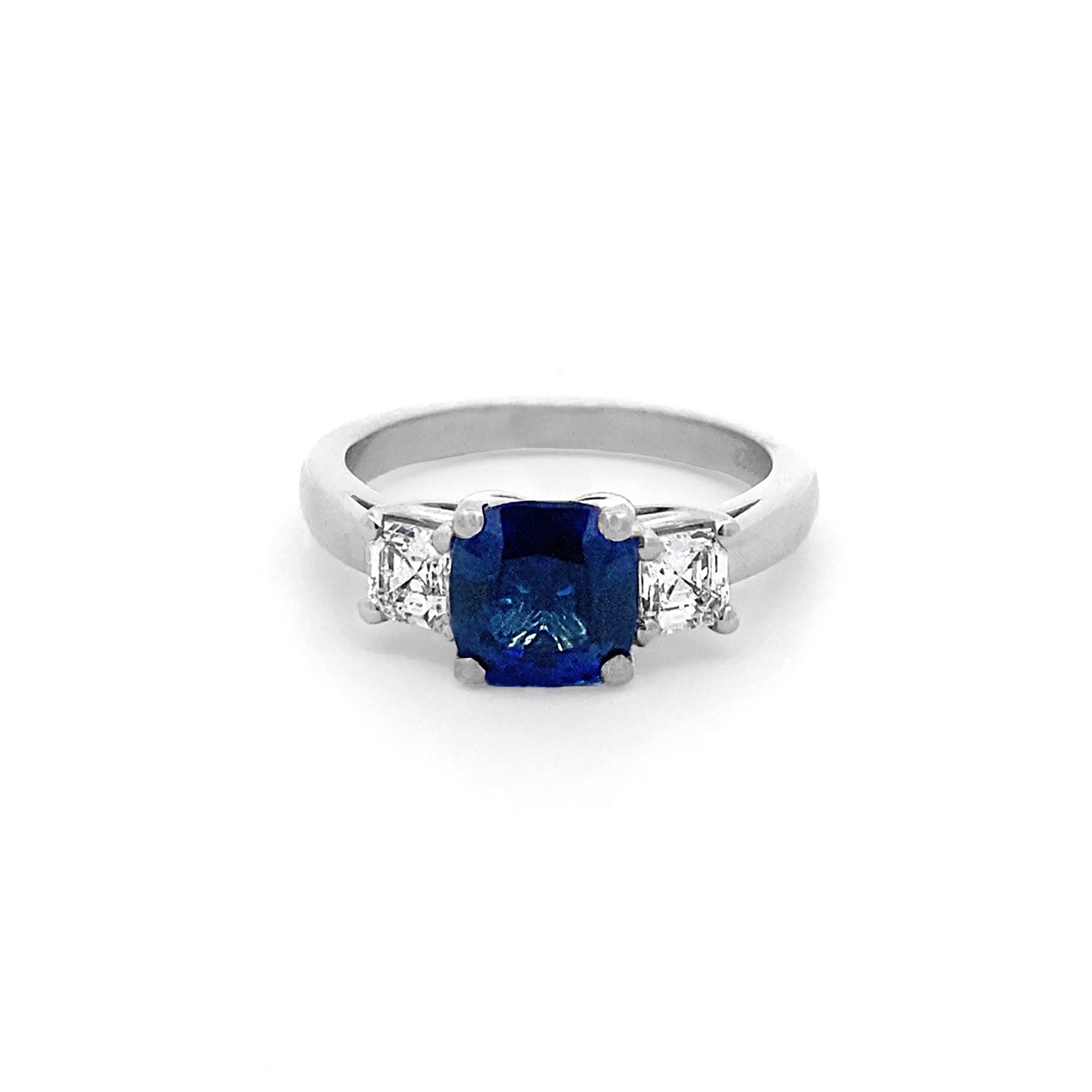 Natural Untreated Emerald Cut Blue Sapphire and Diamond Three Stone Ring -  The Natural Sapphire Company Blog