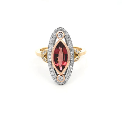 Garnet and Diamond Cluster Ring in Rose Gold, Yellow Gold and Platinum