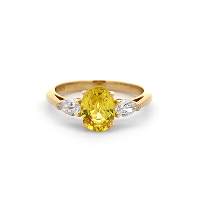 Yellow Sapphire & Diamond Three Stone Ring in Yellow Gold | 1.64ct